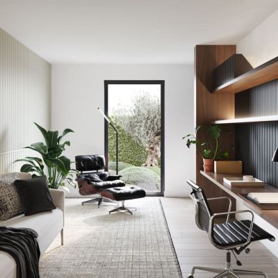 Décors ORAC blanc et noir du sol au plafond sur les murs d'un bureau